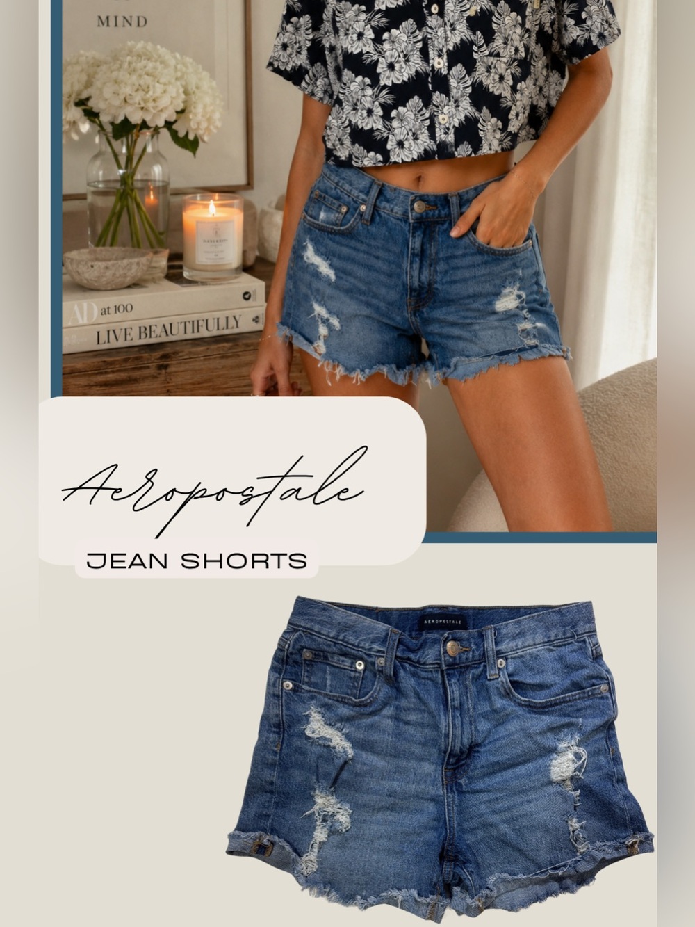 Aeropostale High Rise Distressed Cutoff Denim Shorts Medium Wash - Size 6